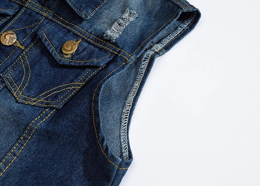 Hot New 2026 Size M-5XL Denim Vest Men's Jacket Sleeveless Casual Waistcoat Men's Jean Coat Ripped Slim Fit Male Jacket Cowboy