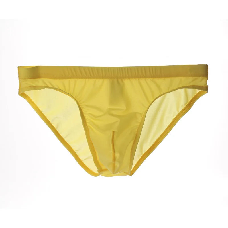 Men Underwear Ice Silk Solid Color Briefs Sexy Transparent Silky Quick Dry U Bulge Pouch Panties Mid Waist Male Underpants Cueca