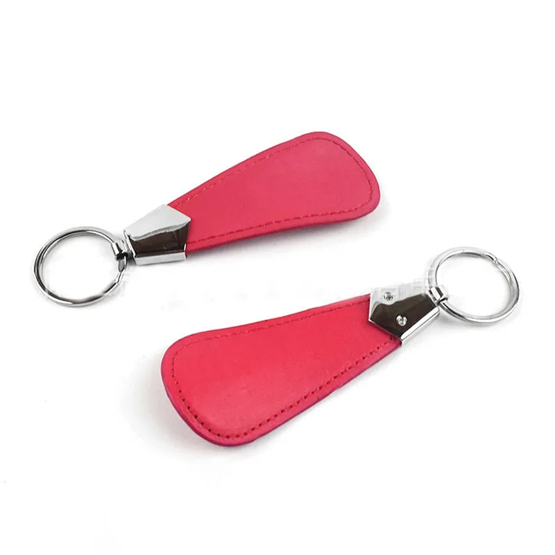 10cm Easy Carry Black Shoehorn Metal Durable Stainless Steel Faux Leather Portable Fashion Mini Shoe Horns Accessories Key Ring