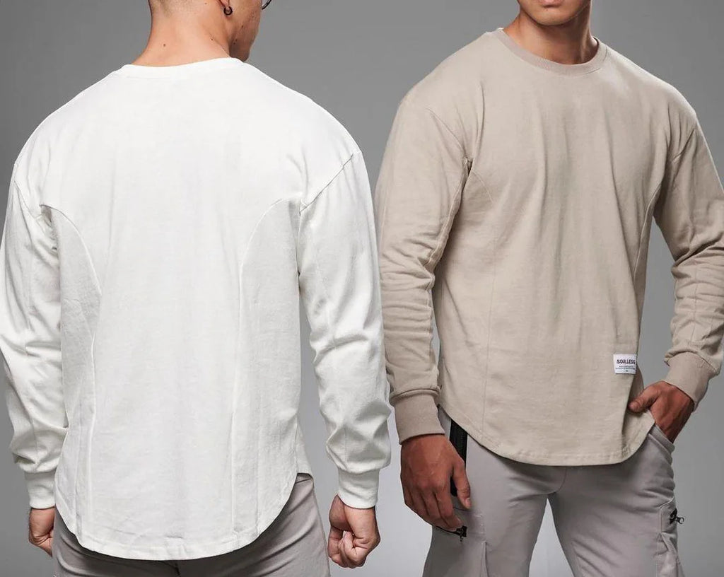 Men Long Sleeve Shirts Solid Cotton T Shirt  Curved Hem Mens Autumn Shirt for Men Workout Streetwear