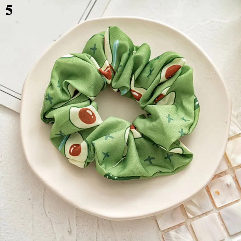 Summer Fruit Print Scrunchies Zitrone Grapefruit Birne Pfirsich bedruckter elastischer Haargummi Damen Mädchen Kopfbedeckung Haar-Accessoires