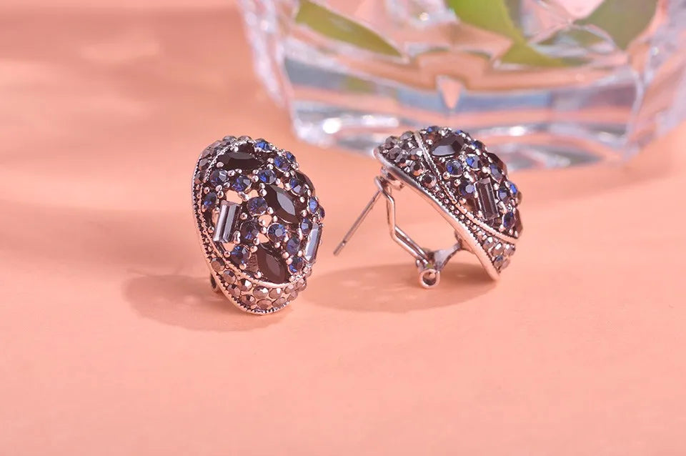 Blucome Vintage Stud Earrings For Women Girls French Hooks Max Brincos Ouro Joias Full Crystal Turkish Jewelry Retro Pendientes