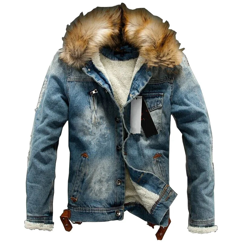 2025 autumn and winter couple models men's plus velvet thick large size denim jacket Korean men's denim men's jacket MY135