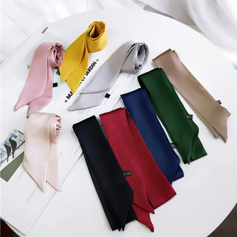 New Women Ribbon Silk Scarf Solid Beautiful Girls Hair Band Bag Handle Wraps Neckerchief  Autumn Small Neck Scarves