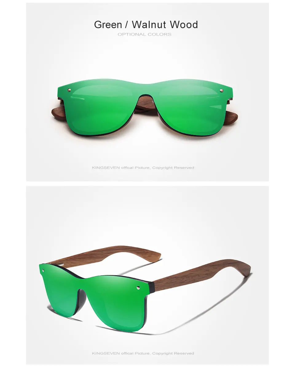 KINGSEVEN Klassische Holz-Sonnenbrille Outdoor Polarisierte UV400 Randlose Brille Herren Damen Fahren Freizeit Angeln Walnussbrille