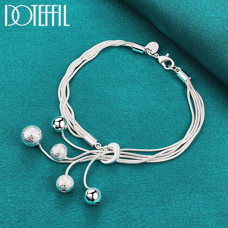 DOTEFFIL 925 Sterling Silver Snake Chain Smooth Matte Beads Pendant Bracelet For Woman Charm Wedding Engagement Fashion Jewelry