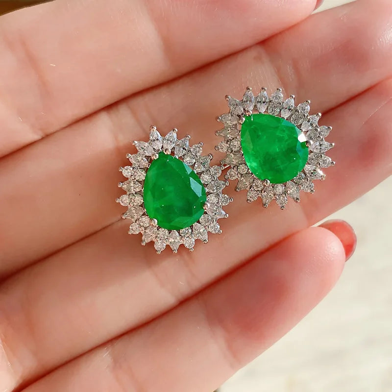 Romantic Paraiba Tourmaline Emerald Stone Water Droplet Pendant Necklace Chains Fine Jewelry Gift Women Wedding Anniversary