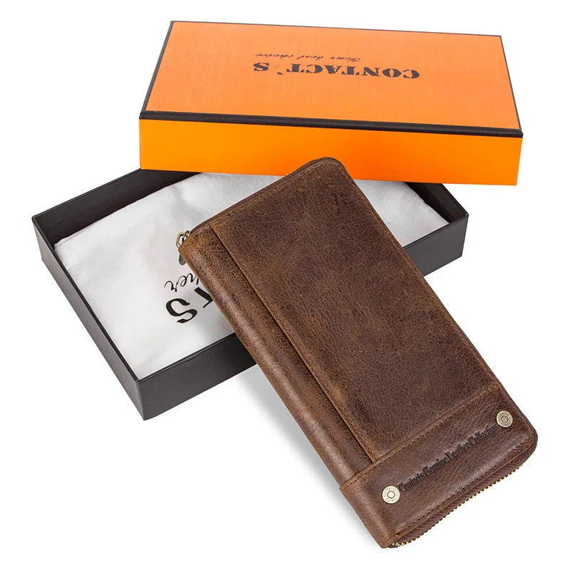 Contact's Women Wallets Genuine Leather Card Holder Female Purse Zipper Wallet For Women Fashion Clutch Bag Rfid Men Wallets