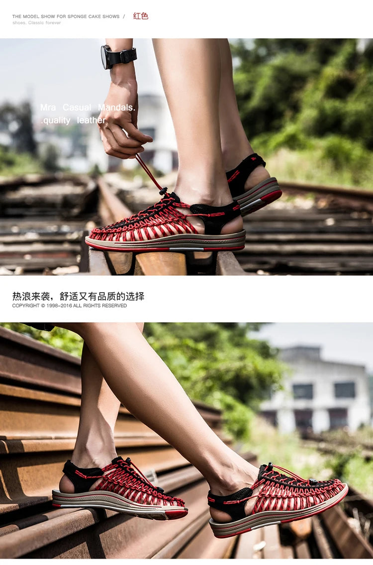 Men's Shoes High-quality Hand-woven Shoes Pull-on Outdoor Sandals Summer Soft Non-slip Gladiator Hiking Beach Platform Sandals