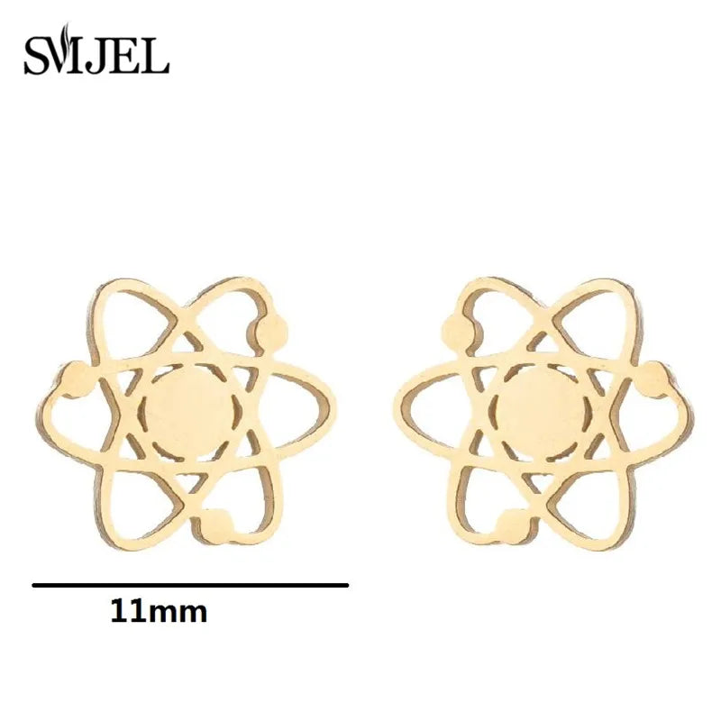 Punk Stainless Steel Chemistry Atom Shape Earrings for Women Men Creative Science Pendant Studs Jewelry Graduation Gift Friend