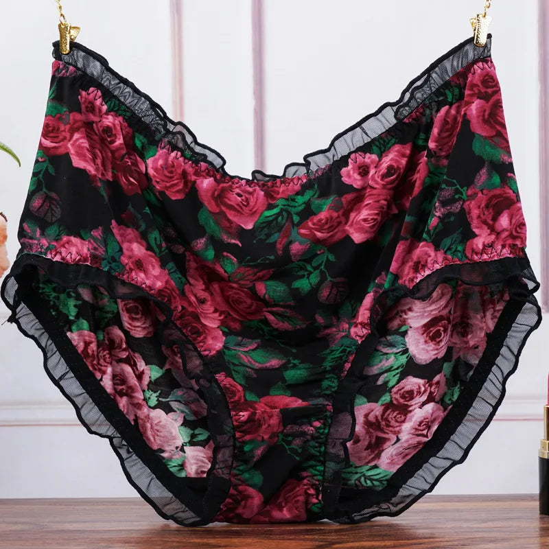 Women Big Size High Waist Panties Print Leopard Briefs Underwear Lady Sexy Lace Ruffles Seamless Camouflage Underpants Lingerie