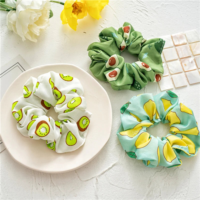 Summer Fruit Print Scrunchies Zitrone Grapefruit Birne Pfirsich bedruckter elastischer Haargummi Damen Mädchen Kopfbedeckung Haar-Accessoires