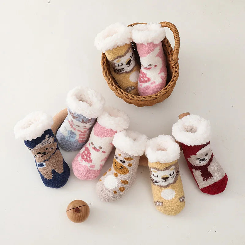 Cute Winter Baby Cartoon Christmas Socks Thicken Cotton Warm Newborn Kids Floor Sock Non-Slip Children Socks For 0-4 Years