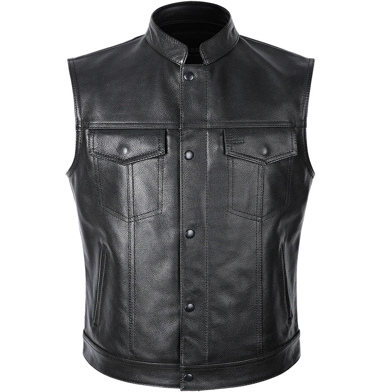 Sons of Anarchy Classical Motorcycle Biker Leather Vest Men Genuine Leather Sleeveless Jackets  REAL Cowhide Motorcade Vest 6XL