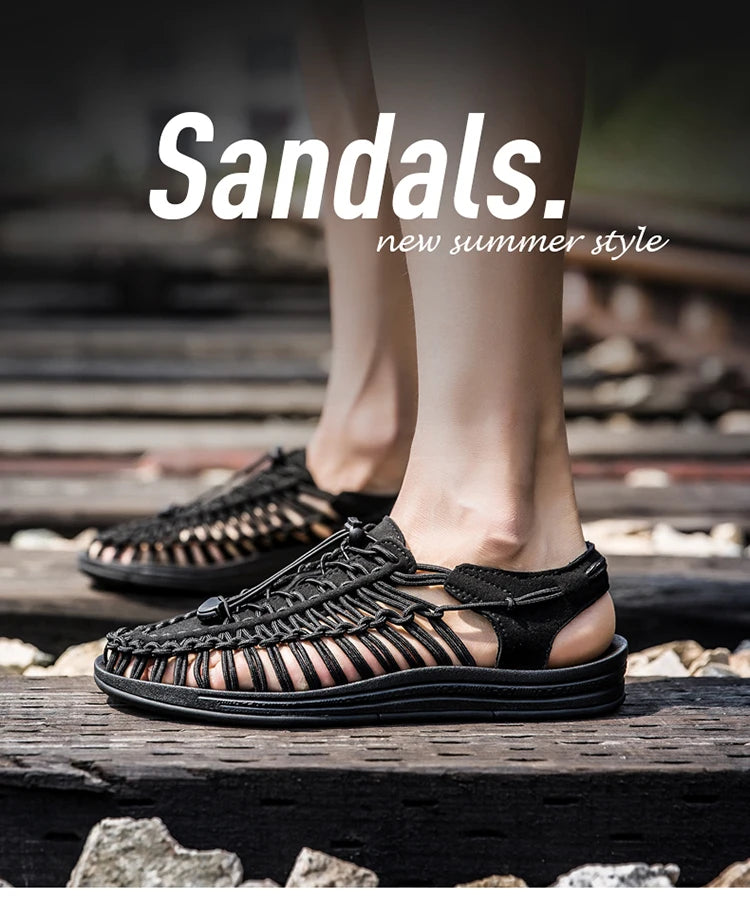 Men's Shoes High-quality Hand-woven Shoes Pull-on Outdoor Sandals Summer Soft Non-slip Gladiator Hiking Beach Platform Sandals