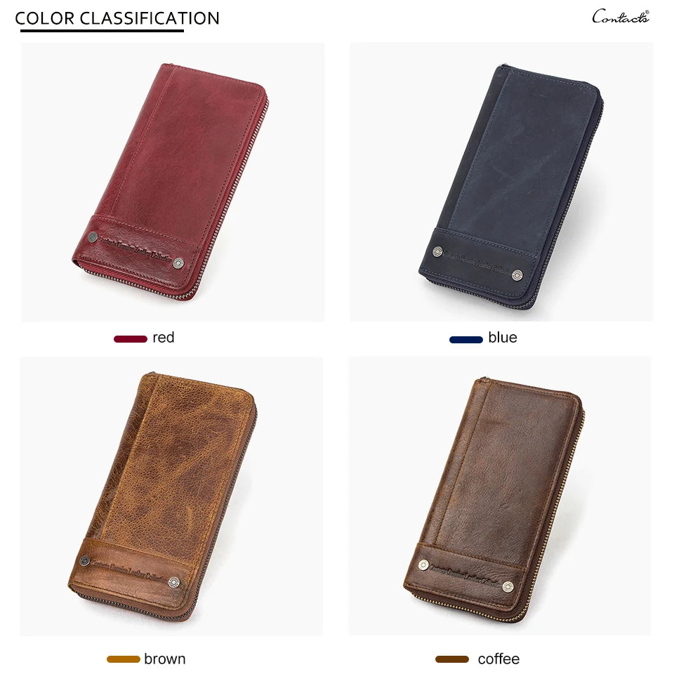 Contact's Women Wallets Genuine Leather Card Holder Female Purse Zipper Wallet For Women Fashion Clutch Bag Rfid Men Wallets