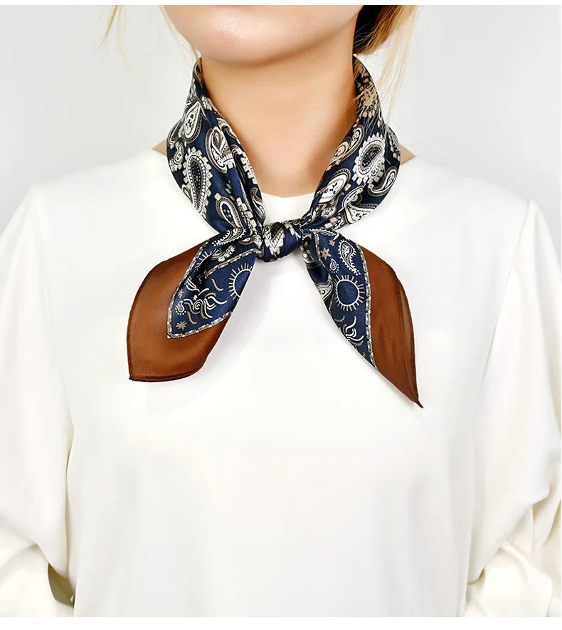Fashion summer women silk scarves pure silk female warp printed cashew bandana headscarf foulard hijab scarf ladies gift