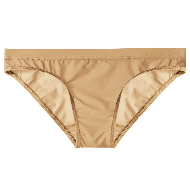 Men Underwear Ice Silk Solid Color Briefs Sexy Transparent Silky Quick Dry U Bulge Pouch Panties Mid Waist Male Underpants Cueca