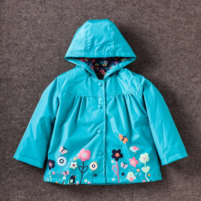 Flowers Girls Jackets Autumn Waterproof Kids Jacket Windbreaker Coat Hooded Casual Girls Raincoat 2-6 Year Old Children Clothing