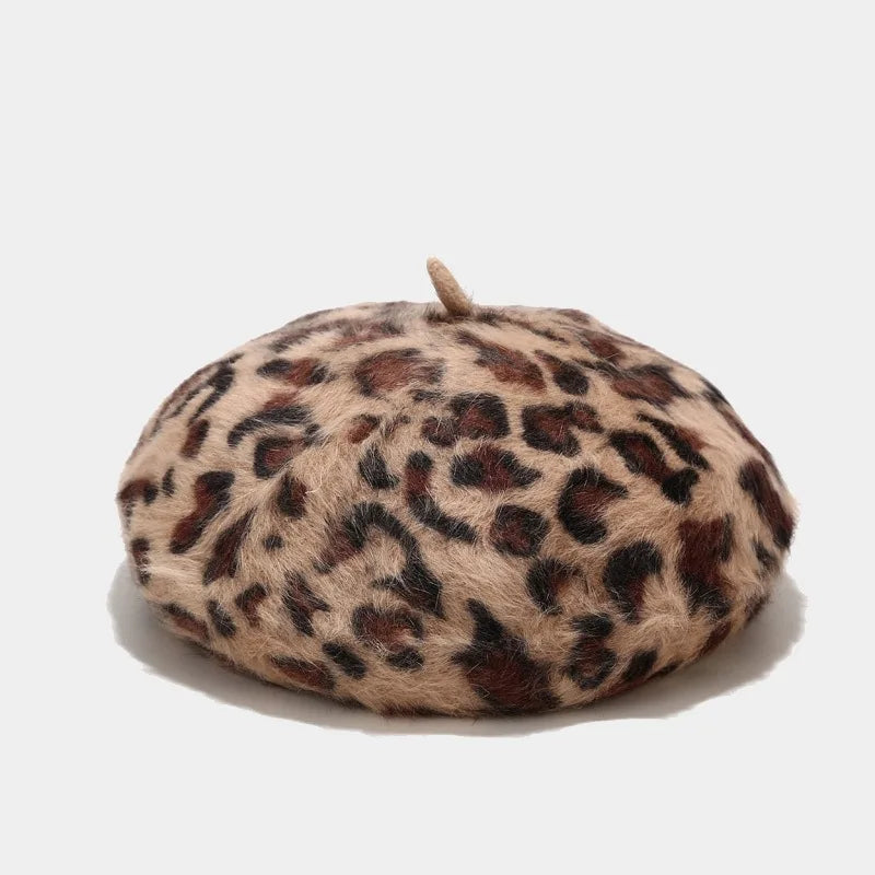 2020 Autumn Winter Leopard Print Warm Rabbit Fur Octagonal Hats for Women and Girl Berets Painter Hat Beanie Cap 11