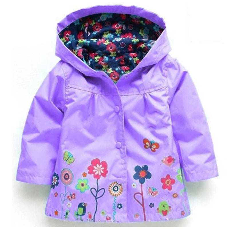 Flowers Girls Jackets Autumn Waterproof Kids Jacket Windbreaker Coat Hooded Casual Girls Raincoat 2-6 Year Old Children Clothing