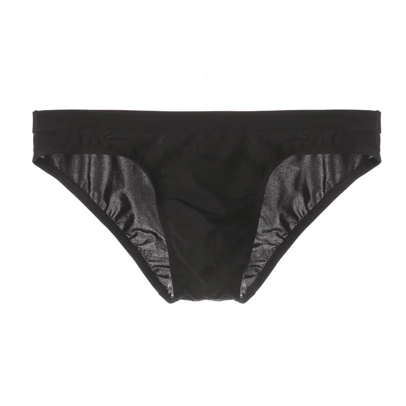 Men Underwear Ice Silk Solid Color Briefs Sexy Transparent Silky Quick Dry U Bulge Pouch Panties Mid Waist Male Underpants Cueca