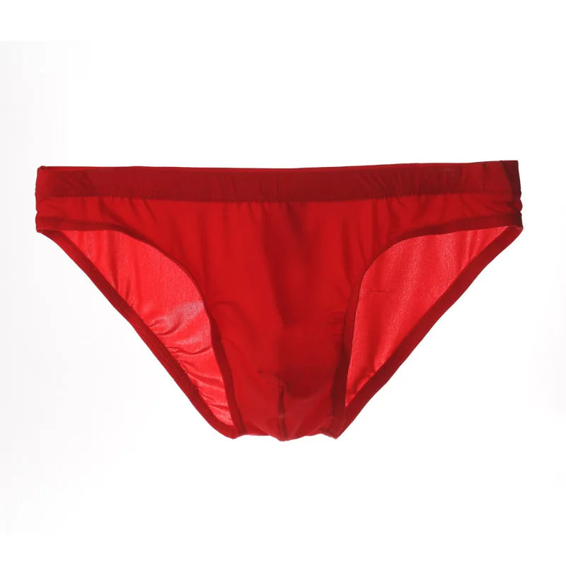 Men Underwear Ice Silk Solid Color Briefs Sexy Transparent Silky Quick Dry U Bulge Pouch Panties Mid Waist Male Underpants Cueca