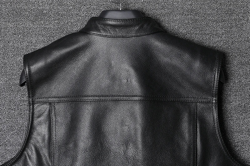 Sons of Anarchy Classical Motorcycle Biker Leather Vest Men Genuine Leather Sleeveless Jackets  REAL Cowhide Motorcade Vest 6XL