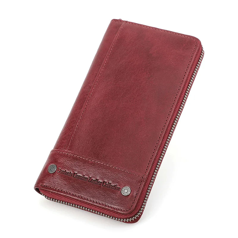 Contact's Women Wallets Genuine Leather Card Holder Female Purse Zipper Wallet For Women Fashion Clutch Bag Rfid Men Wallets