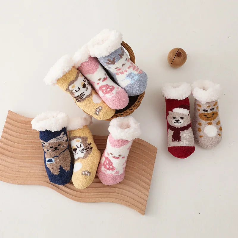 Cute Winter Baby Cartoon Christmas Socks Thicken Cotton Warm Newborn Kids Floor Sock Non-Slip Children Socks For 0-4 Years