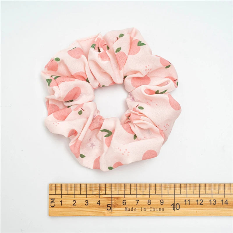 Summer Fruit Print Scrunchies Zitrone Grapefruit Birne Pfirsich bedruckter elastischer Haargummi Damen Mädchen Kopfbedeckung Haar-Accessoires