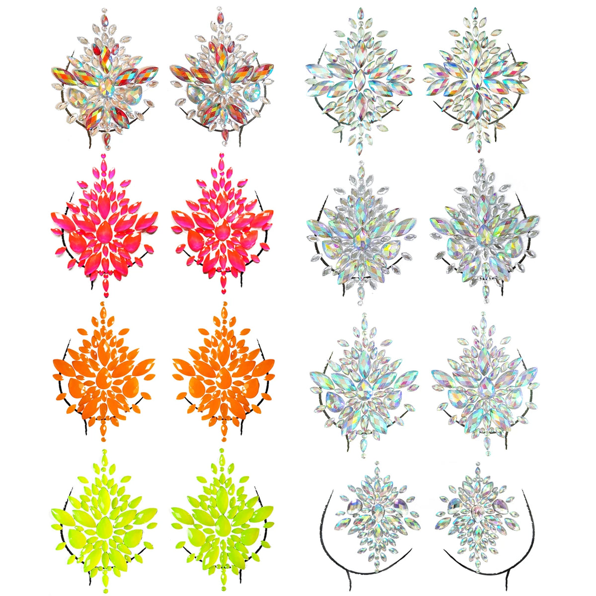Body Jewelry Sticker Mardi Gras Crystal chest Sticker Rhinestone Body Sticker Temporary Tattoos for Women Music Rave Party