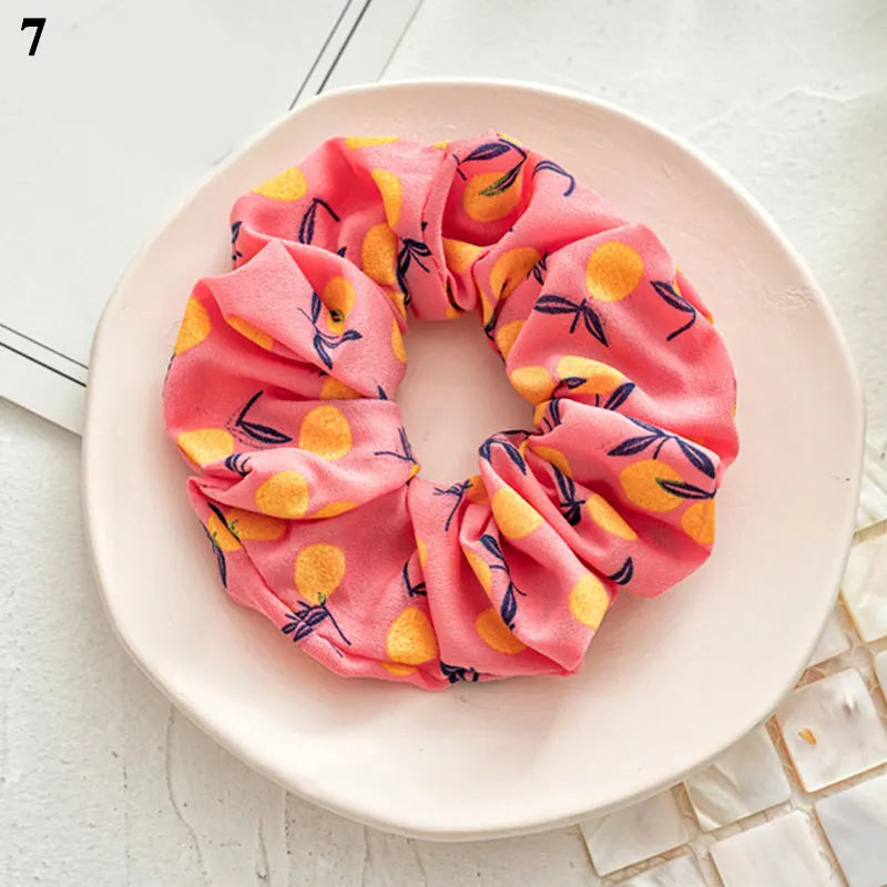 Summer Fruit Print Scrunchies Zitrone Grapefruit Birne Pfirsich bedruckter elastischer Haargummi Damen Mädchen Kopfbedeckung Haar-Accessoires
