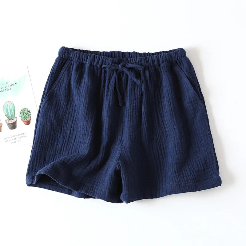 Women's Pajama Shorts 100% Cotton Double-Layer Gauze Sleep Bottoms Beach Shorts Plus Size Thin Lounge Loose Casual Home Pants