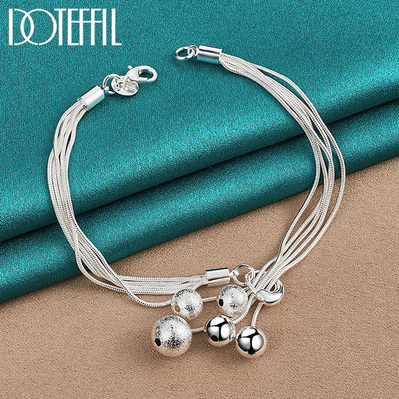 DOTEFFIL 925 Sterling Silver Snake Chain Smooth Matte Beads Pendant Bracelet For Woman Charm Wedding Engagement Fashion Jewelry