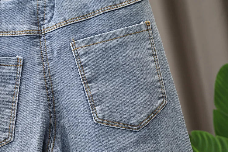 Spring kids girl's clothes baby elastic band straight-leg love jeans pants for girls' baby clothing outer wear denim trousers