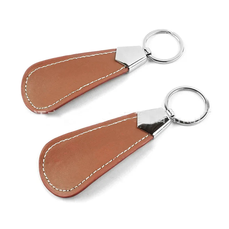 10cm Easy Carry Black Shoehorn Metal Durable Stainless Steel Faux Leather Portable Fashion Mini Shoe Horns Accessories Key Ring