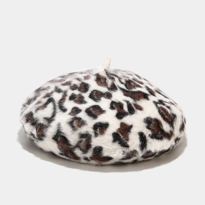 2020 Autumn Winter Leopard Print Warm Rabbit Fur Octagonal Hats for Women and Girl Berets Painter Hat Beanie Cap 11