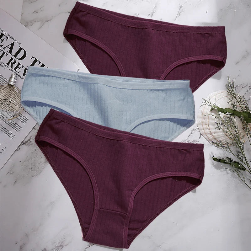 3PCS/Set Cotton Panties Women Underwear Sexy Lingerie Panties Female Lingerie Briefs Solid Color Panty Underpants Intimates
