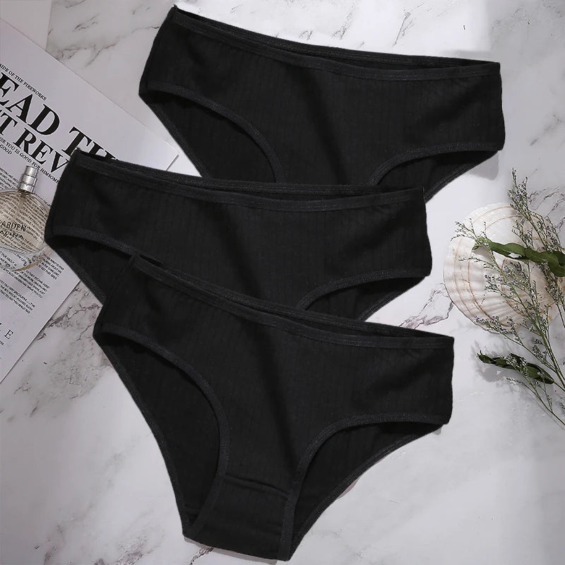 3PCS/Set Cotton Panties Women Underwear Sexy Lingerie Panties Female Lingerie Briefs Solid Color Panty Underpants Intimates