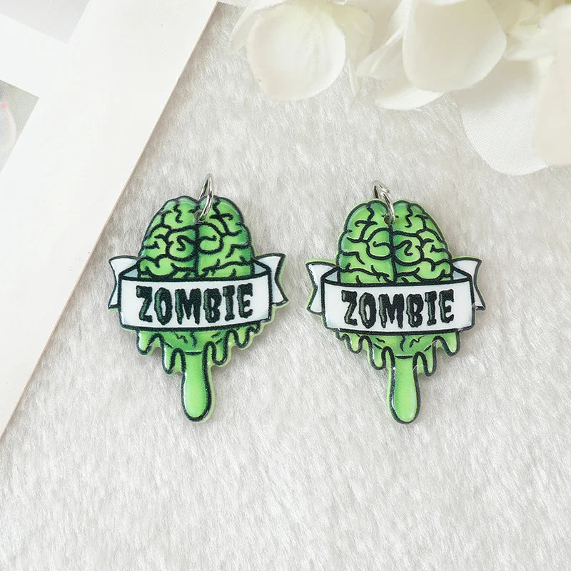 10 Pcs Halloween Charms Zombie Brain Heart Mouth Eyeball and Gravestone Acrylic Jewlery Findings For Jewelry Diy