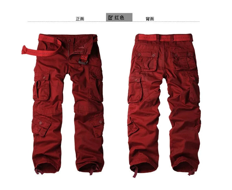 2023 Autumn Korean style washing wine red cotton overalls pants men casual loose Multi-pocket cargo pants for men,28-42