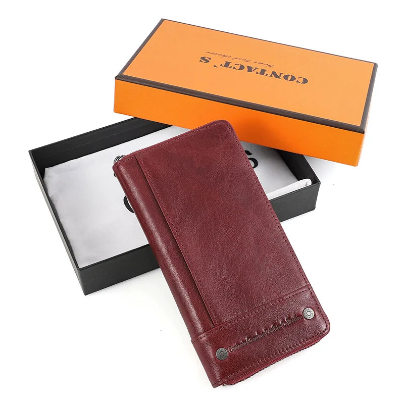 Contact's Women Wallets Genuine Leather Card Holder Female Purse Zipper Wallet For Women Fashion Clutch Bag Rfid Men Wallets