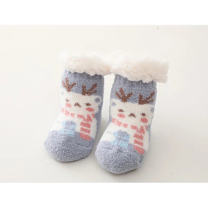 Cute Winter Baby Cartoon Christmas Socks Thicken Cotton Warm Newborn Kids Floor Sock Non-Slip Children Socks For 0-4 Years