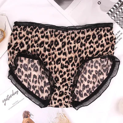 Women Big Size High Waist Panties Print Leopard Briefs Underwear Lady Sexy Lace Ruffles Seamless Camouflage Underpants Lingerie