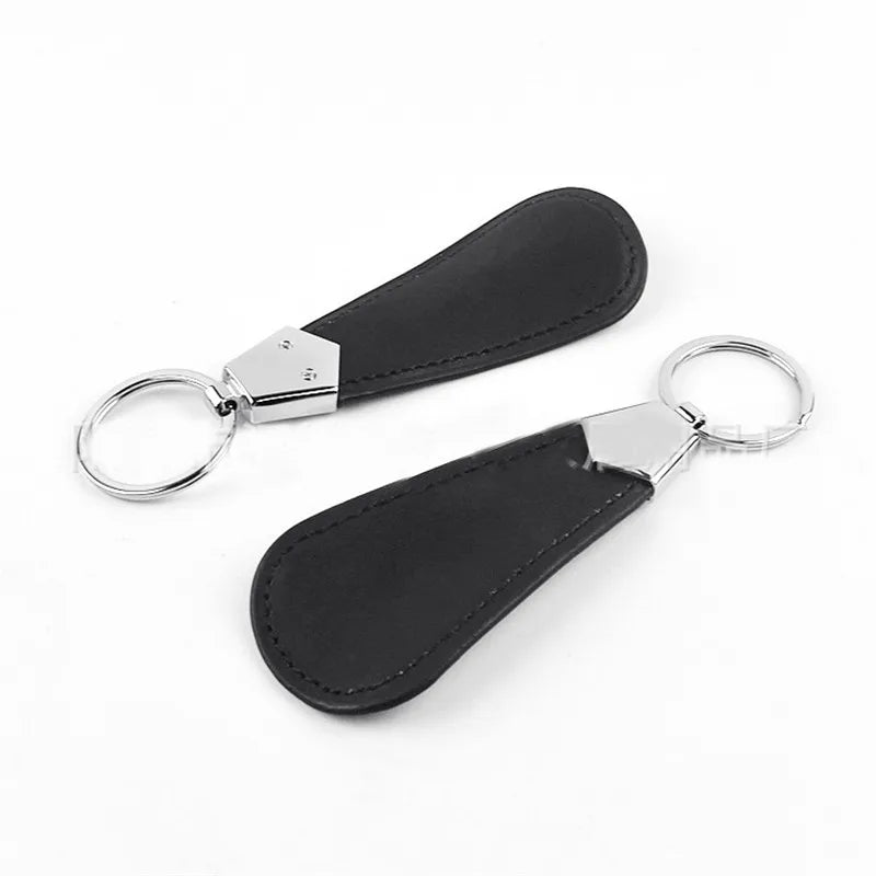 10cm Easy Carry Black Shoehorn Metal Durable Stainless Steel Faux Leather Portable Fashion Mini Shoe Horns Accessories Key Ring