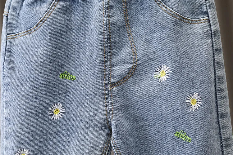 Spring kids girl's clothes baby elastic band straight-leg love jeans pants for girls' baby clothing outer wear denim trousers
