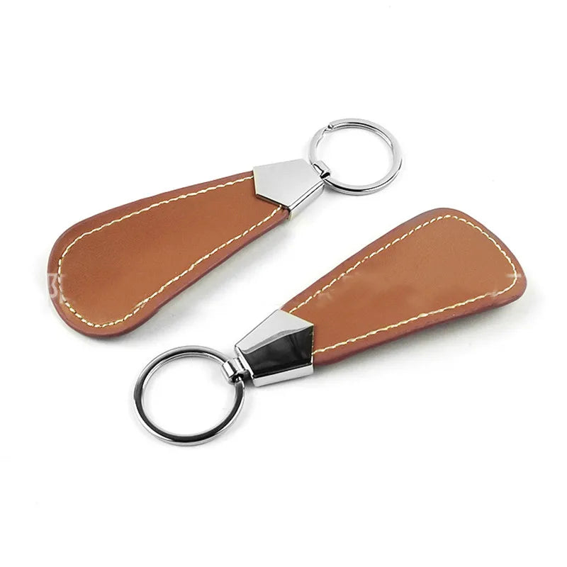 10cm Easy Carry Black Shoehorn Metal Durable Stainless Steel Faux Leather Portable Fashion Mini Shoe Horns Accessories Key Ring