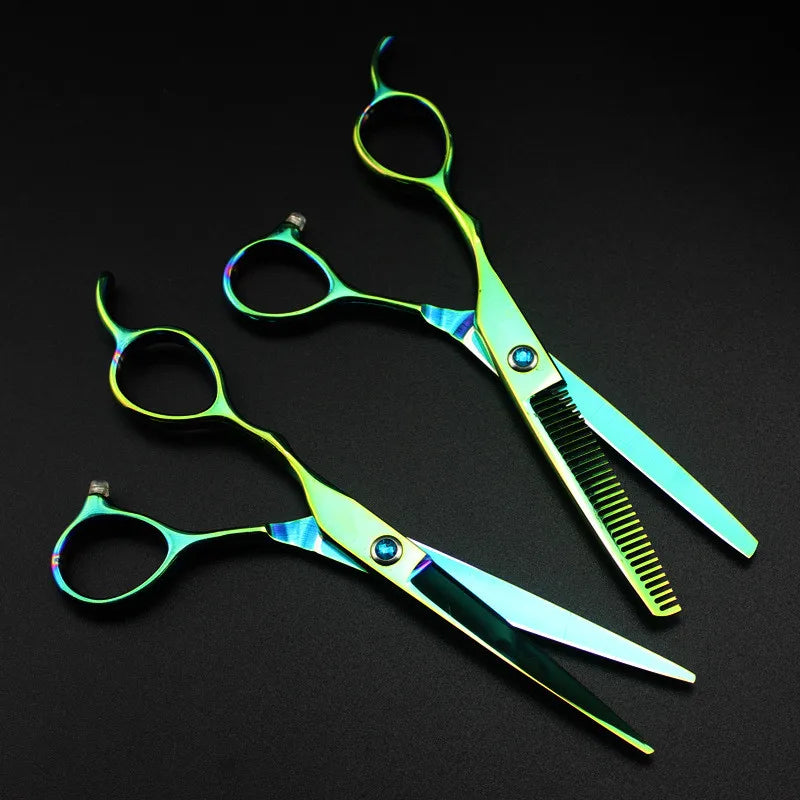 professional Japan 440c left handed 6 '' green hair scissors haircut thinning barber makas cutting shears hairdresser scissors