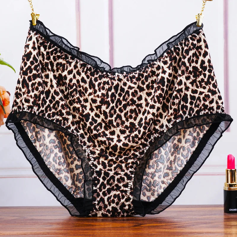 Women Big Size High Waist Panties Print Leopard Briefs Underwear Lady Sexy Lace Ruffles Seamless Camouflage Underpants Lingerie